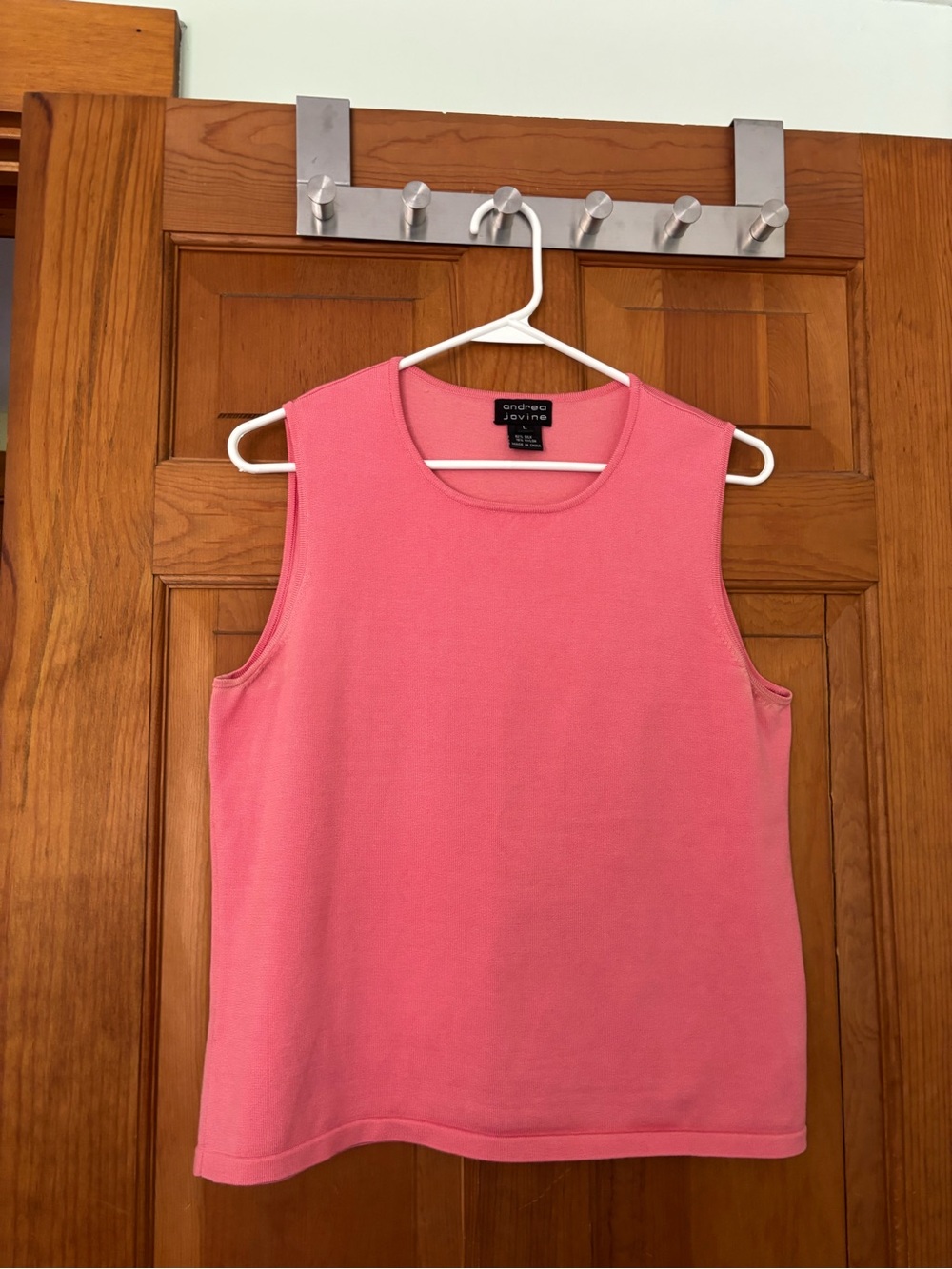 Andrea Jovine Silk Coral Pink Sleeveless Crewneck Tank